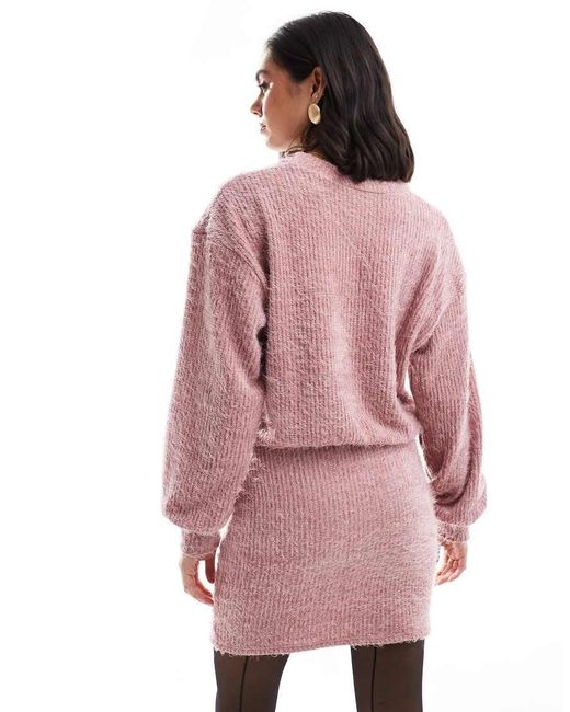 ASOS Superzachte Gebreide Mini Vestjurk Met Knoopsluiting in het Pink