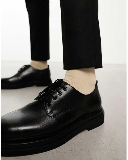 Walk London Black Brooklyn Derby Shoes for men