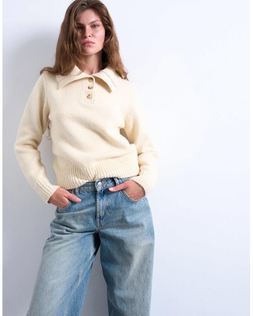 Pull façon polo en maille compacte épaisse - écru TOPSHOP en coloris Natural