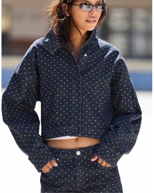 Pull&Bear Blue Polka Dot Denim Jacket