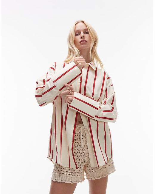 TOPSHOP Oversized Gestreept Overhemd Met Brede Manchetten in het White