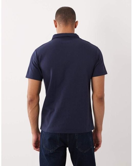 Threadbare Blue Short Sleeve Knitted Textured Polo Top for men