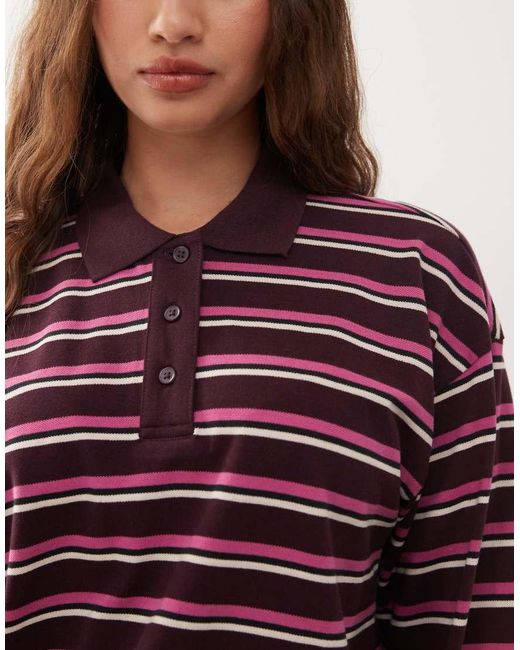 Polo Stile Rugby Oversize A Maniche Lunghe Bordeaux A Righe Color Prugna di Monki in Red