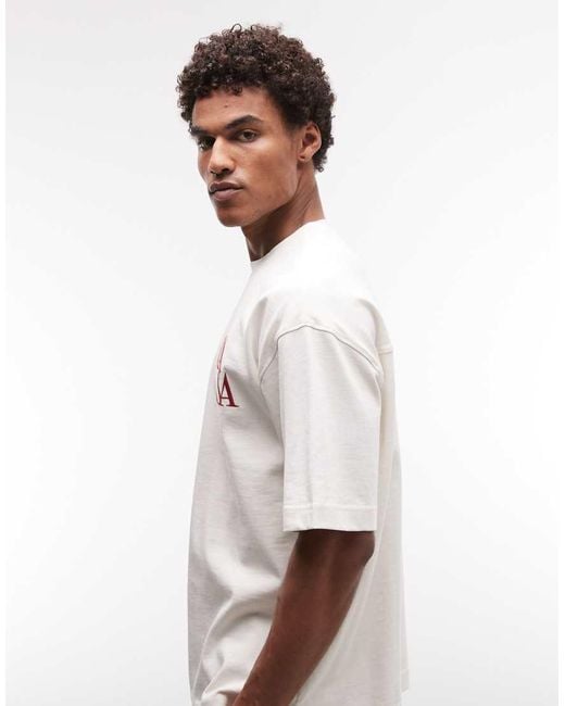 ASOS Natural Super Heavyweight Oversized T-Shirt With Chest Embroidery for men