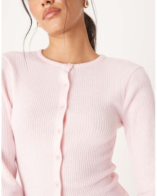 ASOS Pink Co-ord Brushed Rib Long Sleeve Crew Neck Cardigan