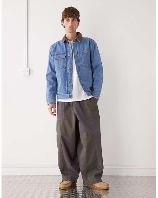 RVCA Blue Post Dayshift Denim Jacket With Flannel Lining for men