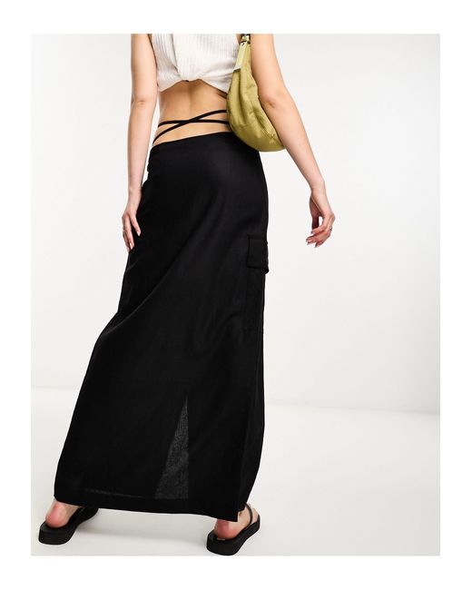Weekday Black Fold Linen Blend Midi Skirt