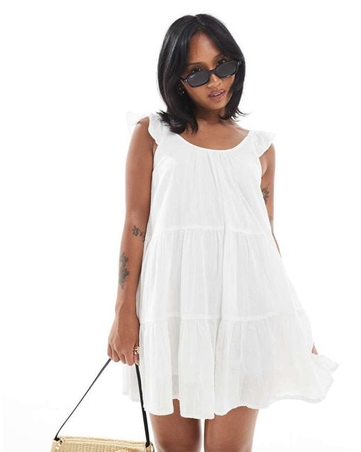 Only Petite White Scoop Neck Cheesecloth Tiered Mini Dress