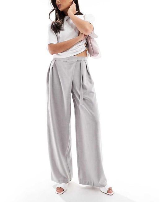 Bershka White High Waisted Tie Detail Wide Leg Tailored Trousers
