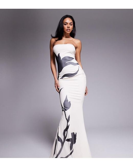 Murci White Exclusive Bandeau Mesh Fishtail Maxi Dress