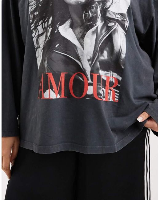 ASOS Black Asos Design Curve Long Sleeve T-shirt With Amour Magazine Graphic