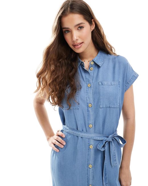 ONLY Blue Lightweight Denim Midi Shirt Dress
