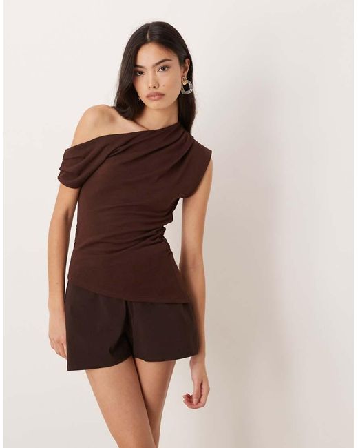ASOS Brown Fallen Shoulder Knit Look Top