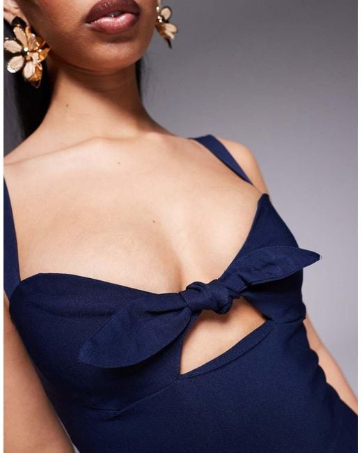 Vesper Blue Sweetheart Neck Mini Dress With Tie Front