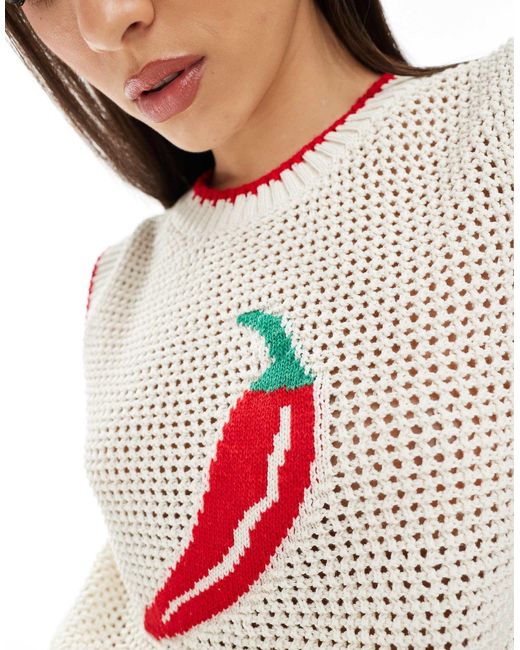Débardeur en maille à motif piment - écru ASOS en coloris White