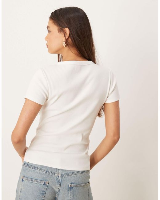 Abercrombie & Fitch White Button Through Ribbed Top