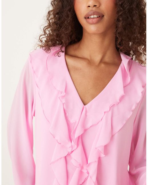 Vila Pink Ruffle Frill Woven Blouse