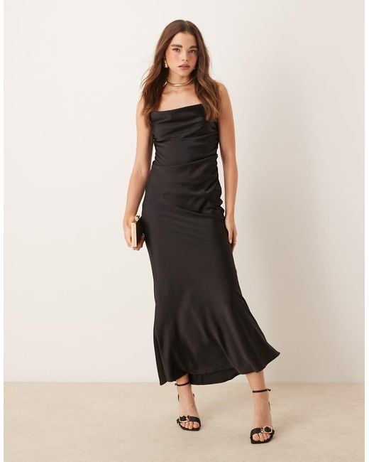 Gina Tricot Black Satin Bias Cut Maxi Dress With Low Back Lace Insert