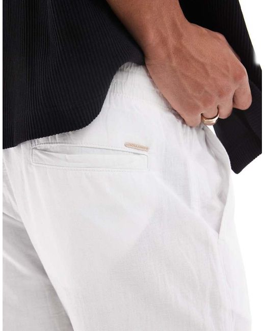 Jack & Jones White Drawstring Linen Mix Trouser for men