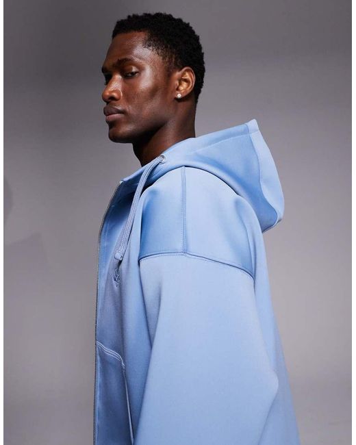 Liquor N Poker Blue Double Zip Scuba-Style Fabric Hoodie Co-Ord for men