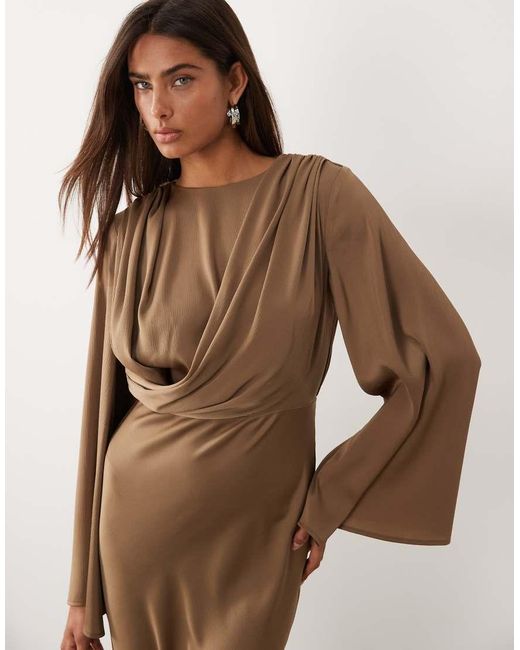 ASOS Natural Flute Sleeve Draped Maxi Dress