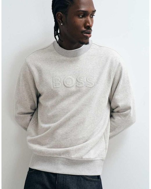 Boss Gray Tonal Chest Print Sweatshirt for men
