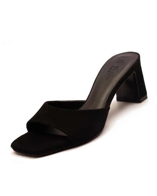 OFF THE HOOK Black 'Park' Suede Leather Block Heel Heeled Sandals