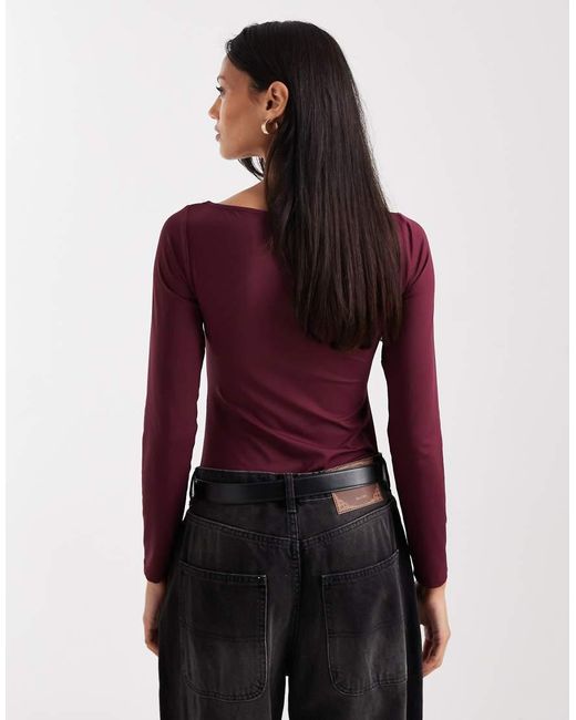 ASOS Red Polyamide Slinky Boat Neck Bodysuit
