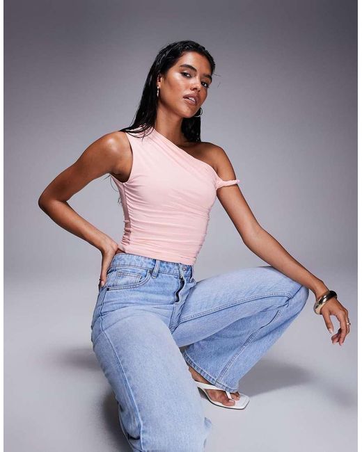 Kaiia Blue Exclusive Double Layered Slinky Twist Off Shoulder Top
