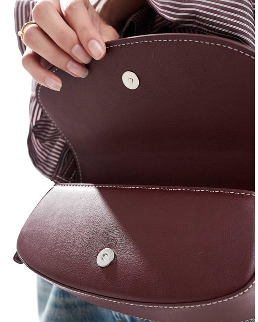Pull&Bear Purple Shoulder Bag With Contrast Stitch