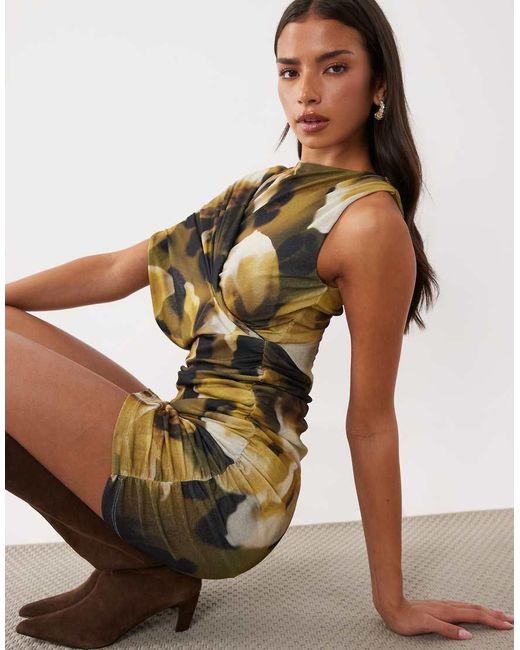 ASOS Multicolor Boat Neck Printed Draped Mini Dress