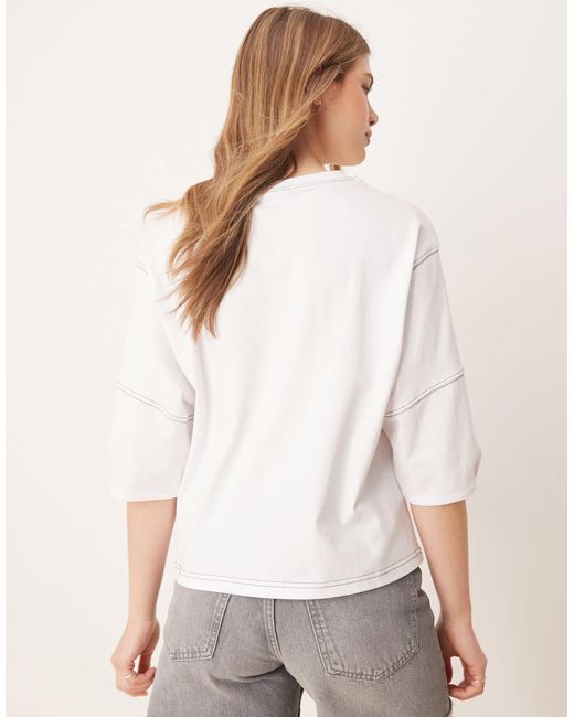 ASOS White Boxy Crop T-shirt With Contrast Stitch