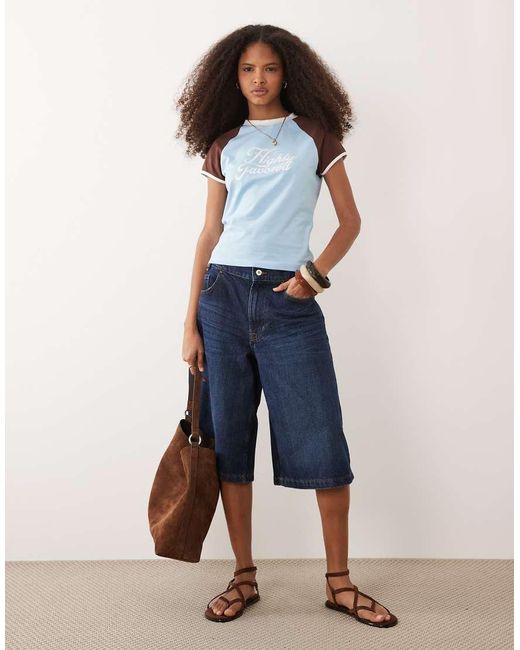 ASOS Blue Contrast Raglan Sleeve T-shirt With Highly Favoured Graphic