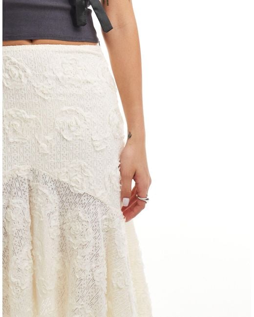 emory park White Textured Lace Fishtail Skirt