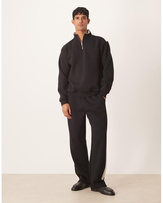 ASOS Black Co-ord Relaxed Quarter Zip Funnel Neck Sweatshirt With Cut And Sew Panel for men