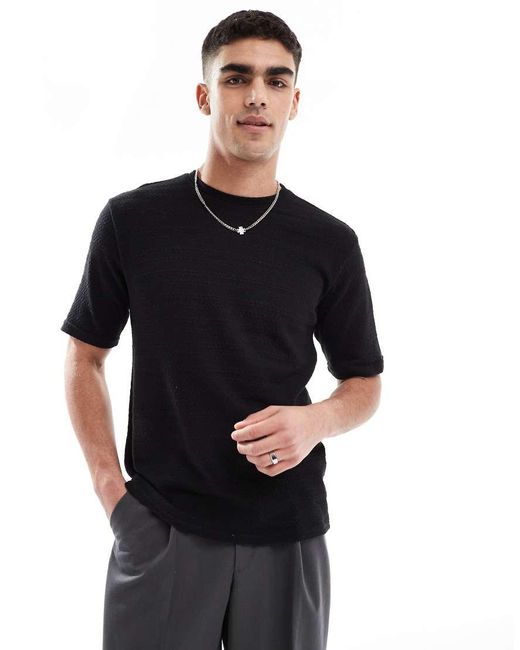 Only & Sons Gebreid T-Shirt Met Textuur in het Black voor heren