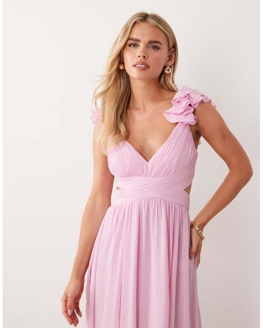 Forever New Pink Ruffle Shoulder Maxi Dress
