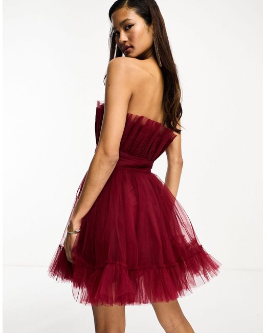 LACE & BEADS Red Bandeau Tulle Mini Dress