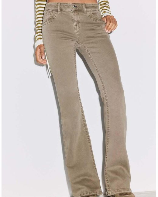 Stradivarius Natural Embroidered Pocket Bell Bottom Jeans