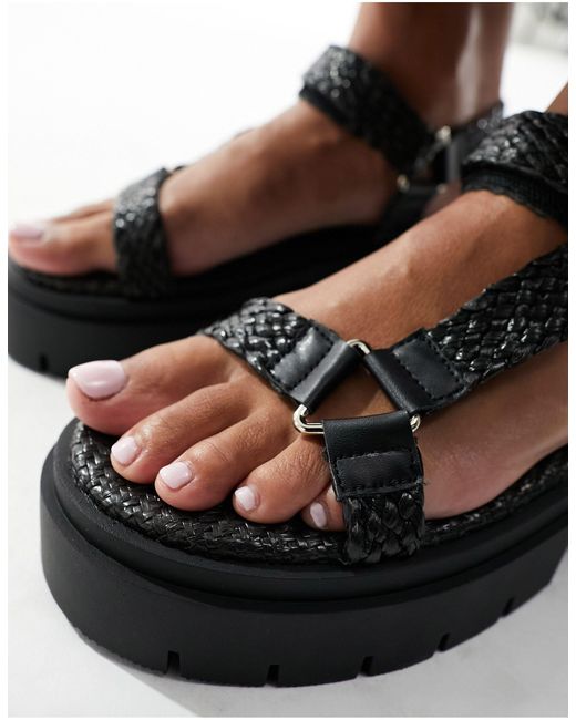 Public Desire Black Hazard Chunky Sandal With Raffia