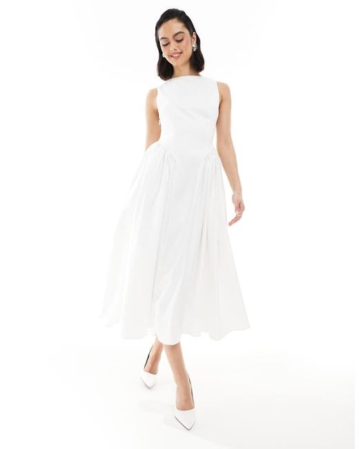 Six Stories White Bridal Drop Waist Bow Back Maxi Dress