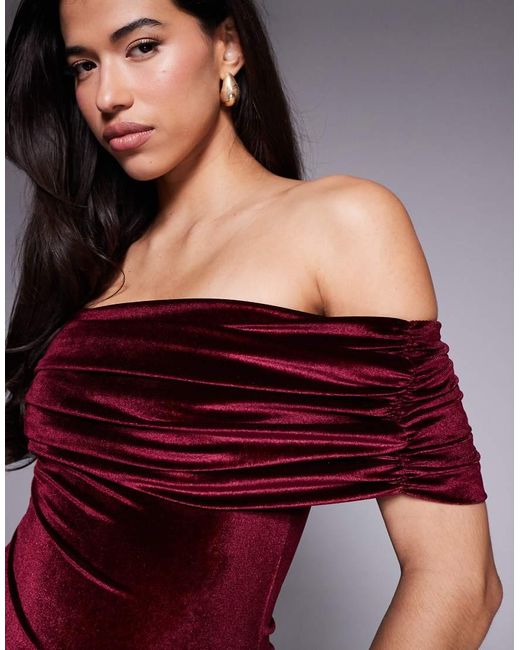 ASOS Red Velvet Off Shoulder Skater Mini Dress