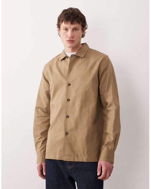 Farah Natural Callier Button Through Logo Overshirt for men