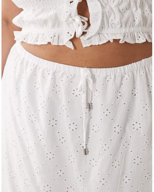 Esmee Curve White Tie Front Maxi Broderie Beach Skirt