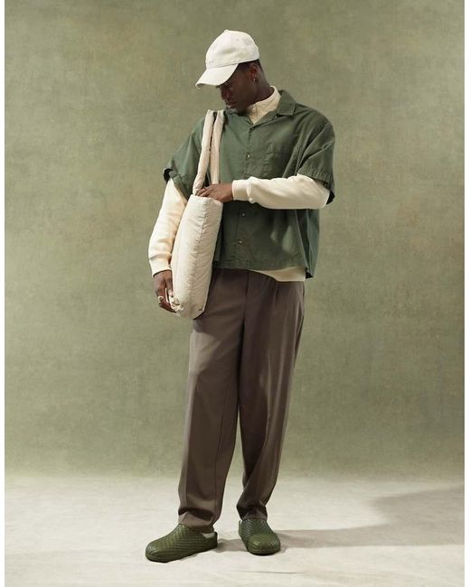 Camicia Oversize Effetto Lino Squadrata Kaki Con Rever di ASOS in Green da Uomo