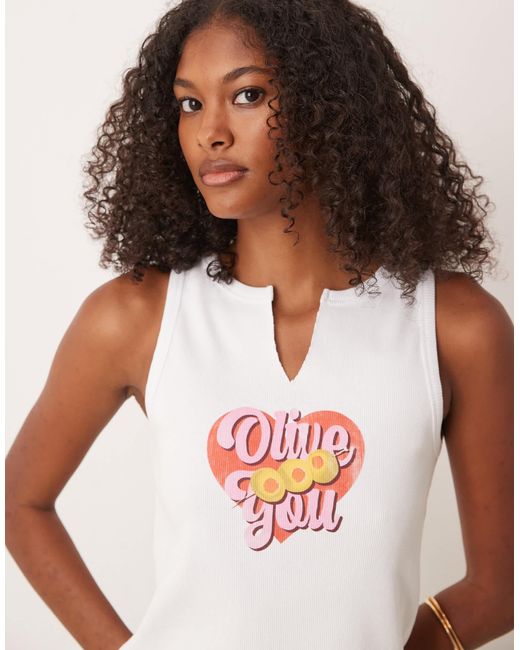 ASOS White Rib Vest With You Graphic