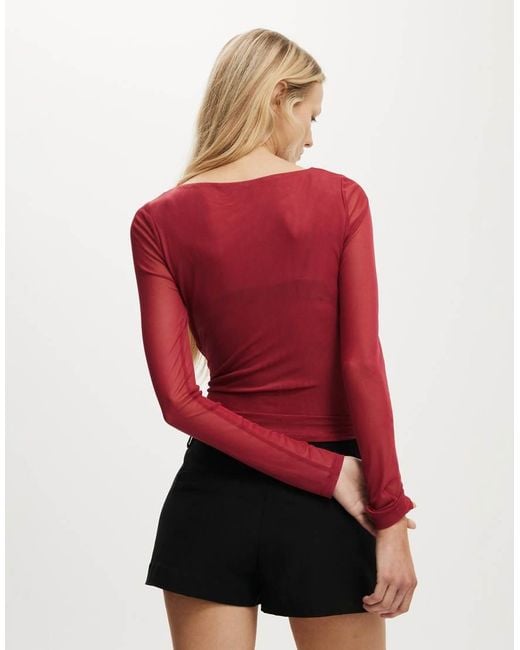 Cotton On Red Ashley Mesh Long Sleeve Top
