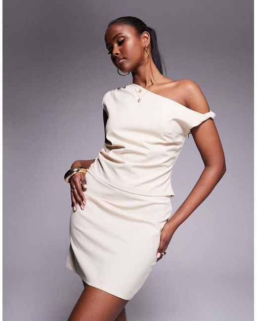 Kaiia White Exclusive Linen Look Off Shoulder Twist Detail Top Co-ord