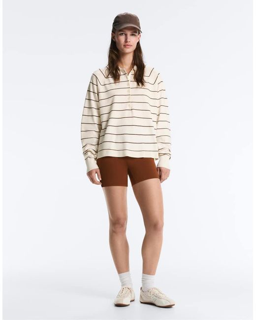 Oysho White Striped Long-sleeve Polo Shirt