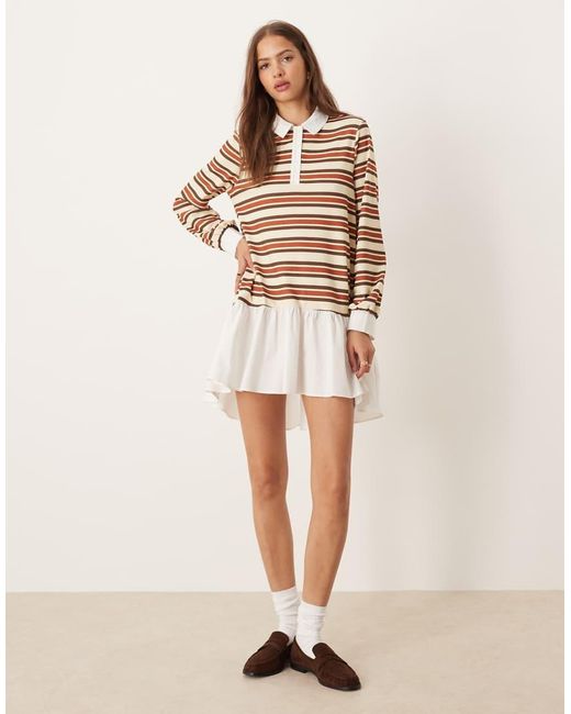 ASOS Hybride Gestreepte Mini Rugbyjurk Met Lange Mouwen in het Multicolor
